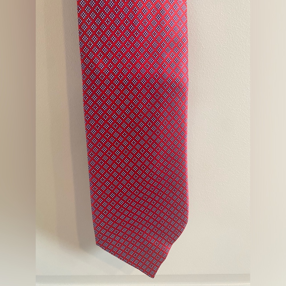 STEFANO RICCI LUXURY COLLECTION SILK NECKTIE SET ITALY DIAMOND PATTERN RED BLUE